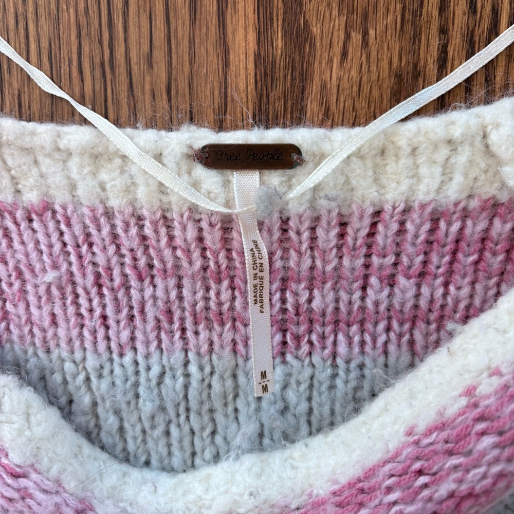 Free People Cream Striped Crewneck | Women’s Small - Picture 2 of 5